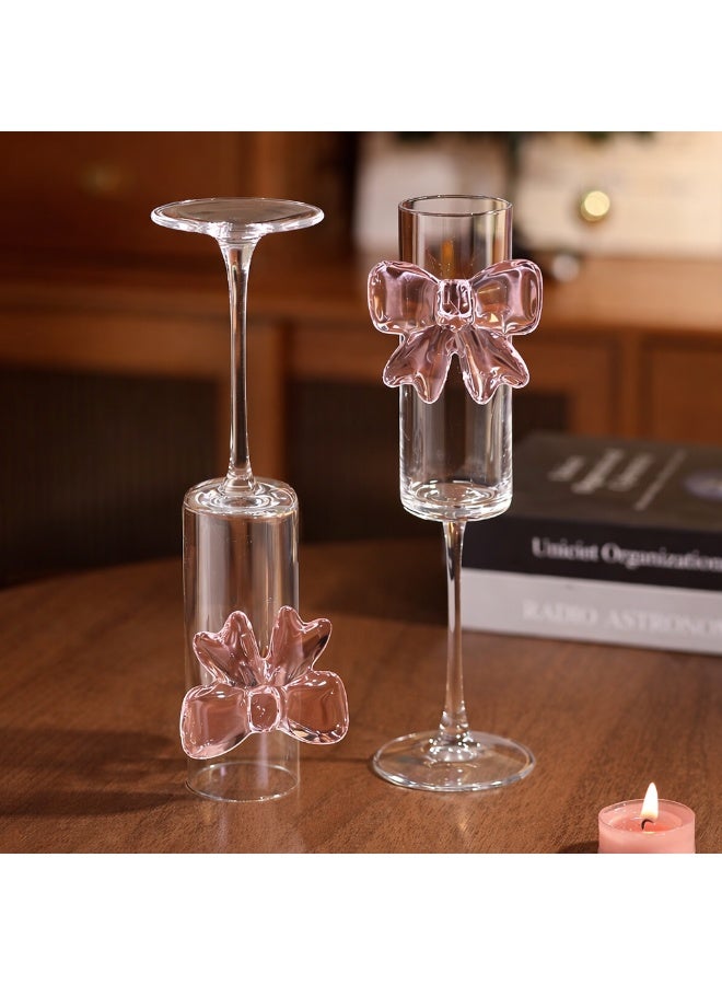 عدد 2 كأس زجاجي فاخر بتصميم فيونكة وردية أنيق - Image 5